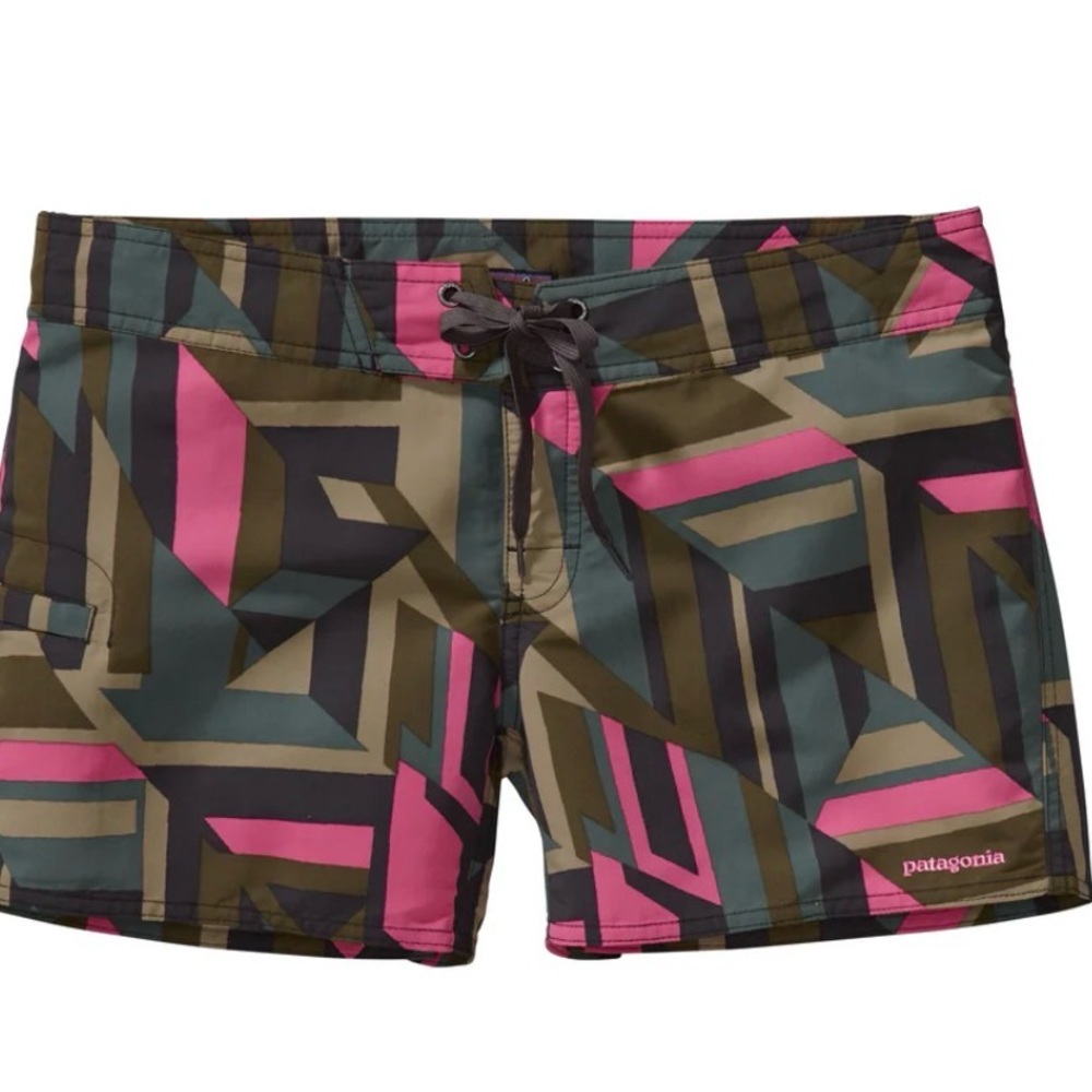 Patagonia Women's Athletic Shorts with Pink and Green Pattern
